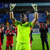 Aberdeen goalkeeper Marius Muller celebrates after the penalty shoot-out win over Kilmarnock in the Premier Sports Cup quarter final.