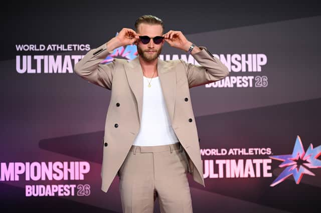 Josh Kerr of Team Great Britain poses for a photo on the red carpet ahead of the World Athletics Ultimate Championship at National Athletics Centre in Budapest, Hungary.