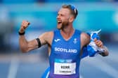 Gold medalist Josh Kerr of Team Scotland celebrates after winning the Men's One Mile Final during the Glasgow 2026 Commonwealth Games.