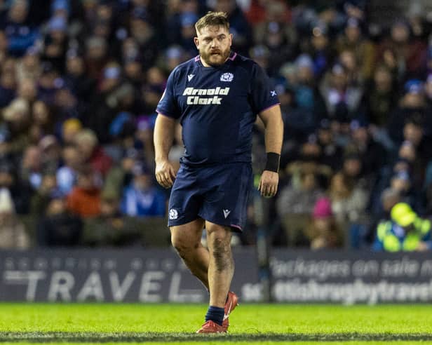 Scotland prop Elliot Millar Mills played his first rugby of the new season having sustained a calf injury in Scotland's win over Argentina earlier this year (Pic: SNS)