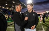 Glasgow Warriors head coach Franco Smith with centre Huw Jones who left the club to sign with French giants Toulon this summer (Pic: SNS)