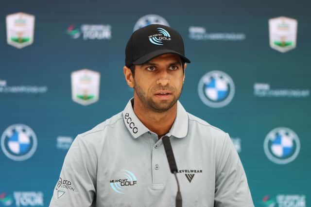 PGA champion Aaron Rai speaks to the media during a press conference prior to the BMW PGA Championship at Wentworth Golf Club