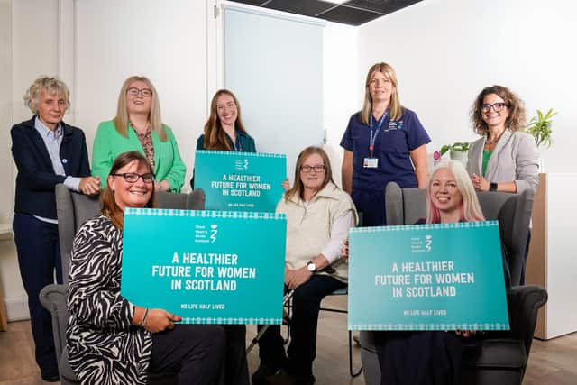 Back left to right is Professor Anna Glasier, strategic political adviser Amy Callaghan, women’s health strategic adviser Jessica Wilson, supported self-management facilitator Jude Murray, and clinical adviser Dr Amy Small, and front from left is Jennie Glennie, Angela Bradley and Jane-Claire Judson.