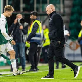 Hibernian Head Coach David Gray looks dejected at full time during a William Hill Premiership match between Hibernian and Kilmarnock