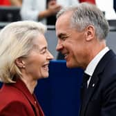 Canadian Prime Minister Mark Carney greets European Commission President Ursula von der Leyen after delivering a speech at the European Parliament (Picture: Jean-Christophe Verhaegen)