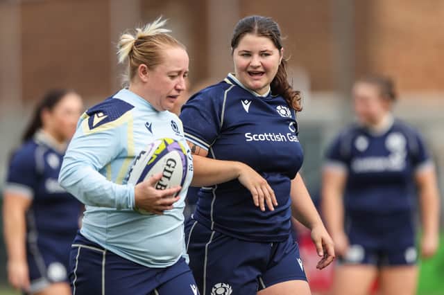 Lana Skeldon (L) and Elis Martin (R) during a Scotland Women's team run.