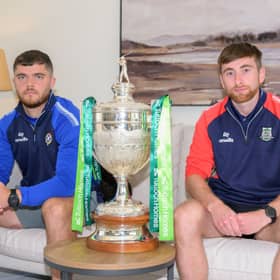 Newtonmore's Iain Robinson, left, and Kingussie's Ruaridh Anderson ahead of this weekend's Camanachd Cup.
