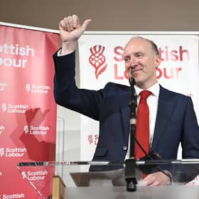 Michael Marra celebrates after being named as the new Scottish Labour leader