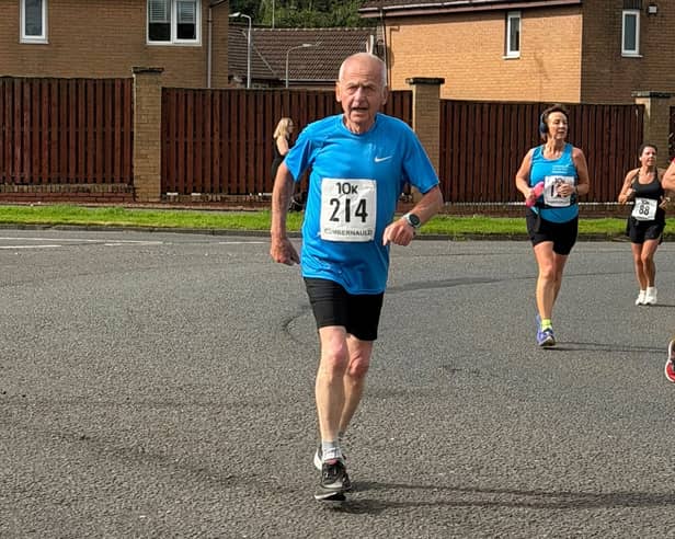 90-year-old runner Ian Winship recorded a world’s best time for the 10K distance in Cumbernauld last month. Picture: Lorna Breakenridge