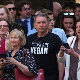 Businessman Dale Vince was among the crowd of people who watched as Andy Burnham arrived in Downing Street for the first time as Prime Minister on July 20 (Picture: Carl Court)