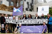 A protest over the number of drug deaths in Scotland, which has had the highest rate in Europe for years, outside the Scottish Parliament in July 2022 (Picture: Jeff J Mitchell)