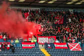 Aberdeen fans set off flares during the Premier Sports Cup quarter final against Kilmarnock at Rugby Park. (Photo by Craig Williamson / SNS Group)