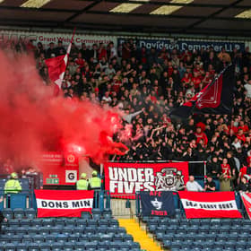 Aberdeen fans set off flares during the Premier Sports Cup quarter final against Kilmarnock at Rugby Park. (Photo by Craig Williamson / SNS Group)
