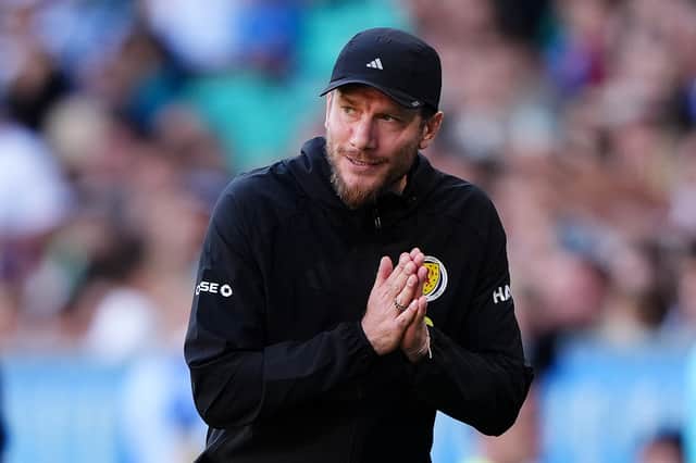 Scotland head coach Sebastien Pocognoli reacts on the touchline during the goalless draw with Slovenia at Stadion Stozice in Ljubljana.