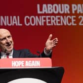 John Healey speaking at Labour Party conference