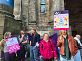 Staff formed a picket line outside of the university's Old College