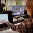 DiSSCo first specimen hoverfly digitisation with curator Ashleigh Whiffin at the National Museums Collection Centre. Pic: Stewart Attwood