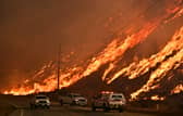 A wildfire rages on a hillside in Castaic, a north-western neighbourhood of Los Angeles, California, last year (Picture: Frederic J Brown)