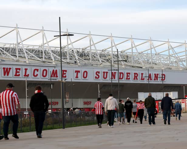 General view outside the Stadium of Light as fans arrive before the Premier League match between Sunderland and Arsenal on September 12, 2026.
