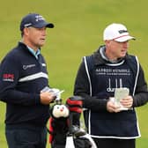 Padraig Harrington talks tactics with his trusty caddie Ronan Flood during last year’s Alfred Dunhill Links Championship