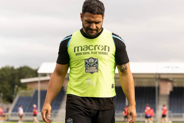 Sione Tuipulotu during a Glasgow Warriors training session at Scotstoun Stadium, on September 29, 2026.