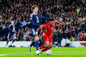 Scotland's Jack Hendry fouls Switzerland's Dan Ndoye which results in a red card and free kick.  (Photo by Paul Devlin / SNS Group)