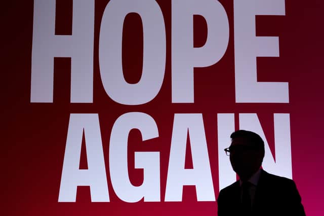 Andy Burnham, silhouetted against the party slogan 'Hope Again' at the Labour party conference, is certainly providing fresh hope to supporters of a return to the EU (Picture: Christopher Furlong)