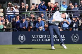 Bob MacIntyre tees off at the 1st - his tenth hole of the day - in the opening round of the Alfred Dunhill Links Championship at Carnoustie