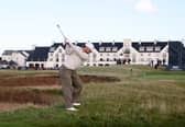 Michael Stewart plays his second shot on the 18th hole on day one of the Alfred Dunhill Links Championship at Carnoustie Golf Links 