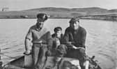 Members of the Vita crew Ingvald Johansen, Åge Sandvik, and 'Tromso' Hermansen at Lunna in 1941. Picture: Scalloway Museum
