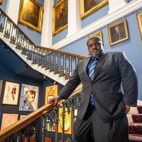 Professor Tommy Curry in Old College's Stairwell