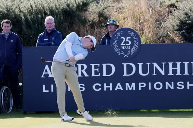 Bob MacIntyre tees off at the 1st at Kingsbarns Links in the second round of the Alfred Dunhill Links Championship