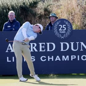 Bob MacIntyre tees off at the 1st at Kingsbarns Links in the second round of the Alfred Dunhill Links Championship