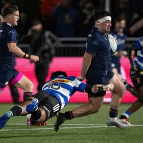 Edinburgh's Jerry Blyth-Lafferty on the attack in the United Rugby Championship win over the DHL Stormers at Hive Stadium.
