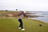 Calum Hill tees off on the third hole on day three of the Alfred Dunhill Links Championship at Kingsbarns Golf Links 
