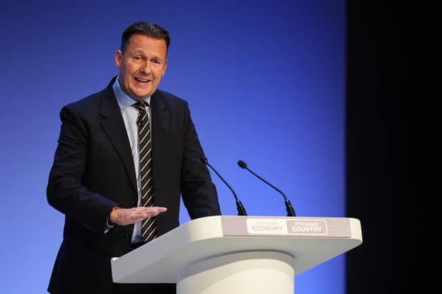 Scottish Conservative leader Russell Findlay speaking during the Conservative Party conference at Symphony Hall, Birmingham
