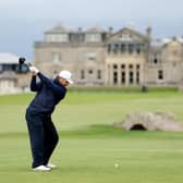 Michael Stewart tees off on the 18th hole on the Old Course on day four of the Alfred Dunhill Links Championship at St Andrews 