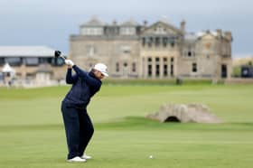 Michael Stewart tees off on the 18th hole on the Old Course on day four of the Alfred Dunhill Links Championship at St Andrews 