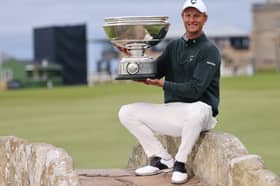 Adrian Meronk shows off the trophy after becoming the first Pole to win at St Andrews in the 25th edition of the Alfred Dunhill Links Championship