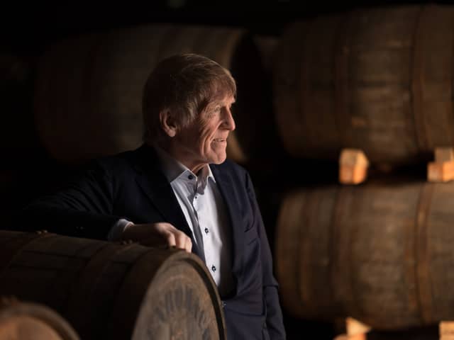 Sir Kenny Dalglish with Gordon & MacPhail Casks during visit to Elgin