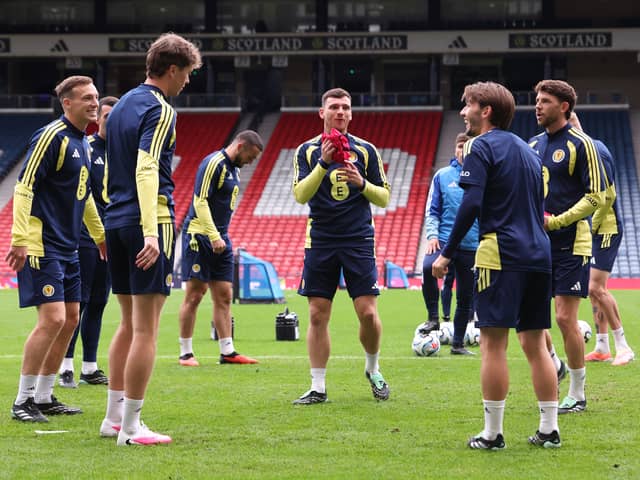 Scotland players during a training session at Hampden on Monday. (Photo by Ross MacDonald / SNS Group)