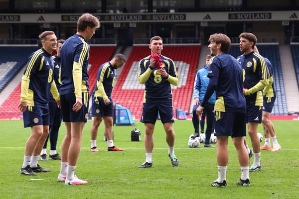Scotland players during a training session at Hampden on Monday. (Photo by Ross MacDonald / SNS Group)