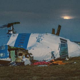 Wreckage of Pan Am flight 103 lies in a field near Lockerbie after the bombing in December 1988