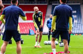 Oli McBurnie during a Scotland MD-1 training session at Hampden on Monday. (Photo by Ross MacDonald / SNS Group)