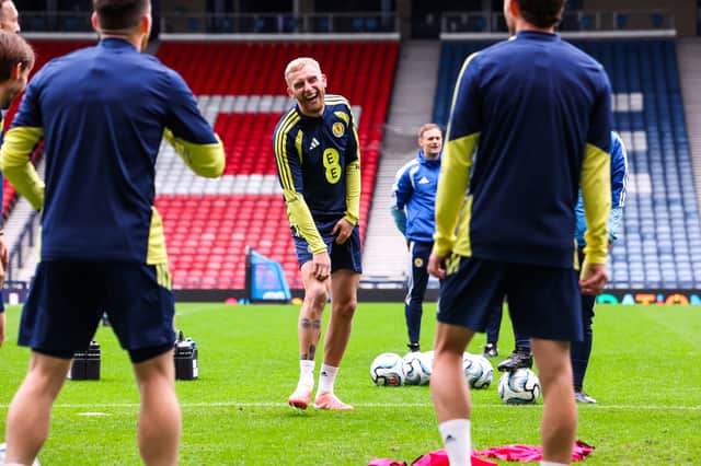 Oli McBurnie during a Scotland MD-1 training session at Hampden on Monday. (Photo by Ross MacDonald / SNS Group)