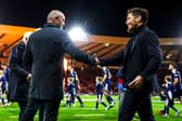 Former Scotland head coach Steve Clarke greets current boss Sebastien Pocognoli ahead of the Nations League defeat to Slovenia at Hampden. (Photo by Craig Williamson / SNS Group)