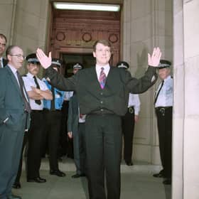 Paul Ferris, Glasgow gangster, emerges from the High Court in Glasgow after being cleared of murdering Arthur Thompson Jnr.