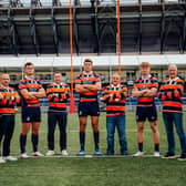Edinburgh Rugby players past and present model the club's new European kit for the 2026/27 season (Pic: Edinburgh Rugby)