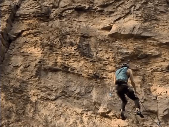 Ross Moran falling 12m while rock climbing in Fife