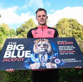 Lawrence Shankland promotes the Rangers Youth Development Company's 'Big Blue Jackpot', at The Rangers Training Centre.  (Photo by Rob Casey / SNS Group)